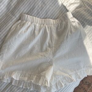 Commense High Waist White Ruffle cotton Shorts